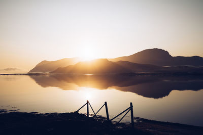 Scenic view of lake against sky during sunset