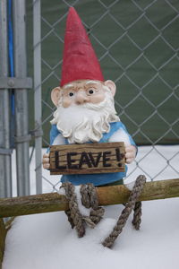 Close-up gnome in the snow