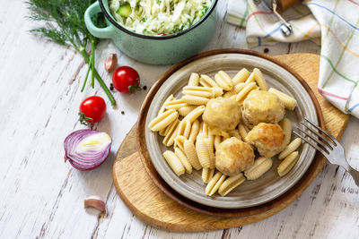 High angle view of vegetables in bowl on table