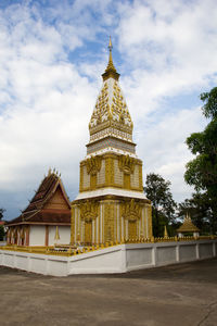 Low angle view of pagoda against sky