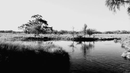 Scenic view of lake against clear sky