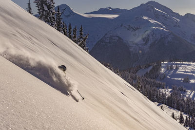 Aerial view of snowcapped landscape against sky