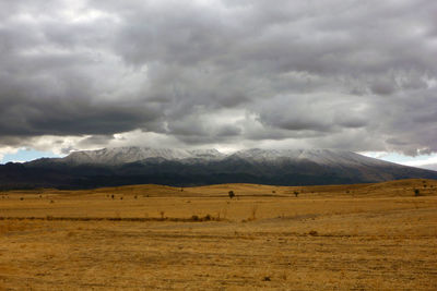 Scenic view of landscape against cloudy sky