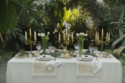 Food on a beautifully decorated easter table