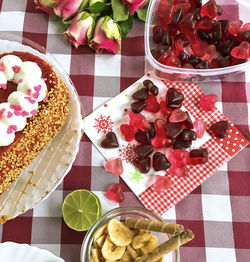 High angle view of fruits on table