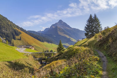 Scenic view of landscape and mountains against sky