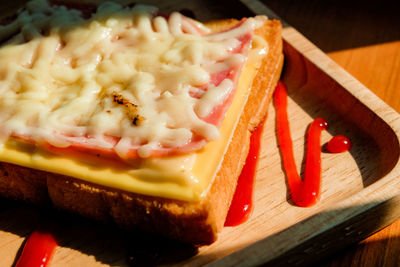 Close-up of sandwich served in plate
