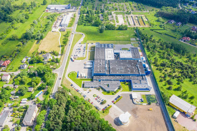 High angle view of buildings in city