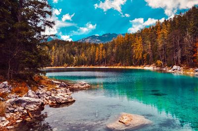 Scenic view of lake against sky