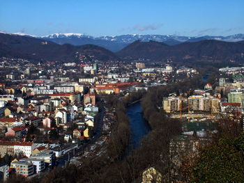 High angle view of buildings in city