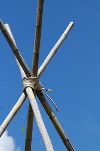 Low angle view of metallic structure against clear blue sky