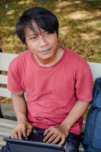 Young man using laptop