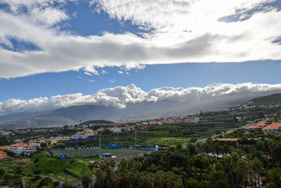 High angle view of townscape against sky