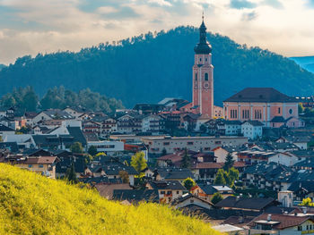 High angle view of townscape against sky
