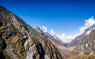 Beautiful mountain landscape view from tsho rolpa glacial lake, dolakha, nepal