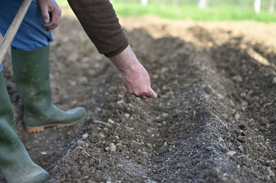 Low section of man standing on mud