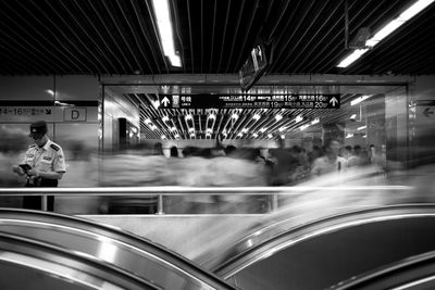 Blurred motion of train at subway station