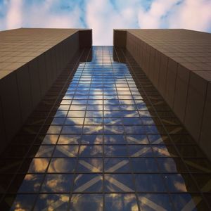 Low angle view of modern building against sky