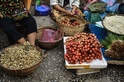 Various fruits for sale at market stall