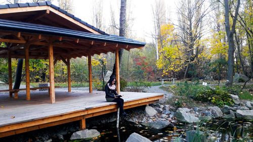 Gazebo against trees during autumn
