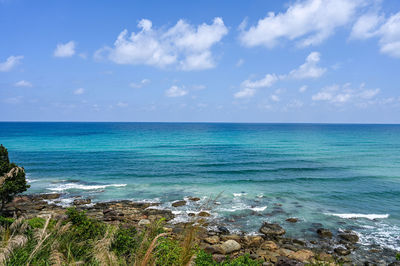 Scenic view of sea against blue sky koh kood, ban bang bao, trat, thailand.