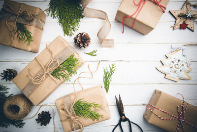 Christmas decorations on table