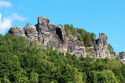 Low angle view of rock formations against sky