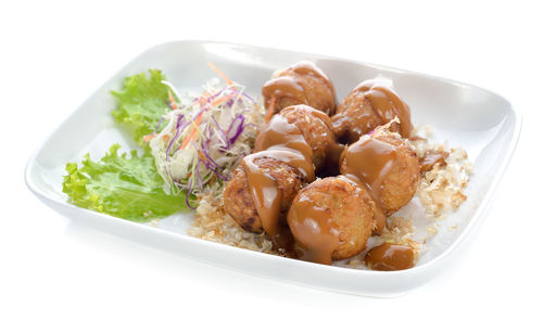 High angle view of food in plate