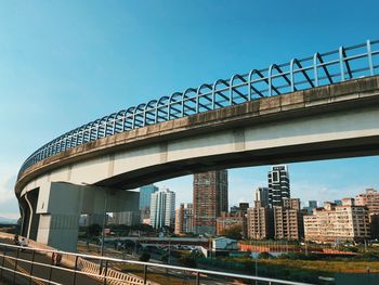 Low angle view of bridge against clear blue sky