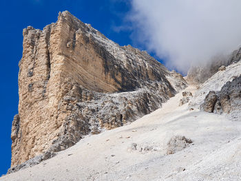Low angle view of rock formations against sky