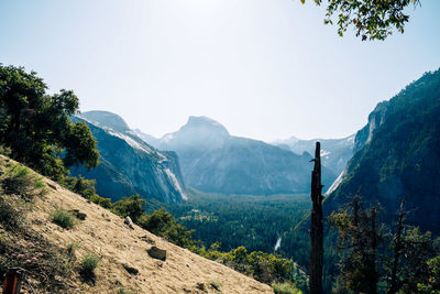 Panoramic view of mountains against clear sky