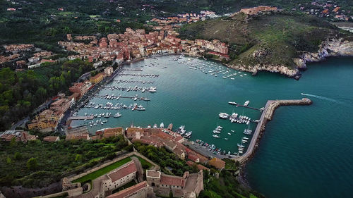 Aerial view of an harbor and castle