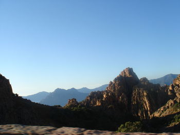 Scenic view of mountains against clear sky