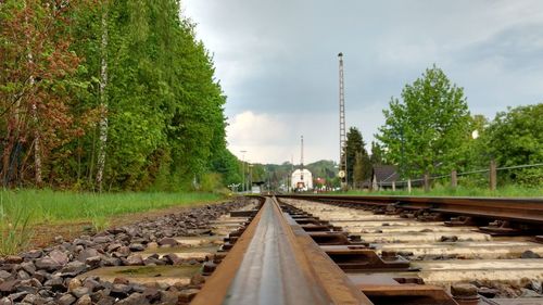 View of railroad tracks along plants