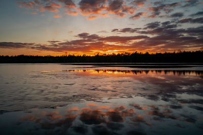 Scenic view of lake against sky during sunset