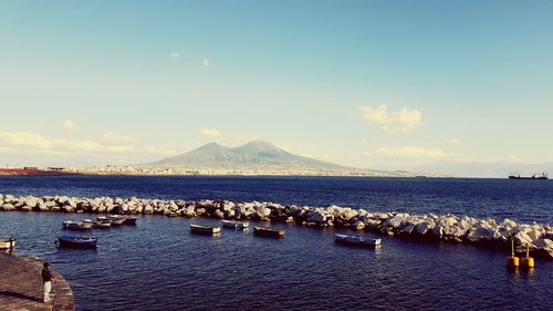 Scenic view of sea against blue sky