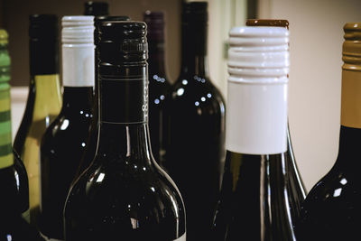 Close-up of wine bottles