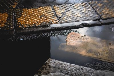 High angle view of puddle on wet street
