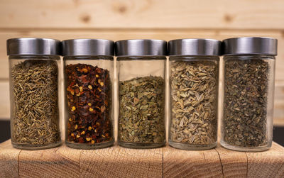 Close-up of spices in jar