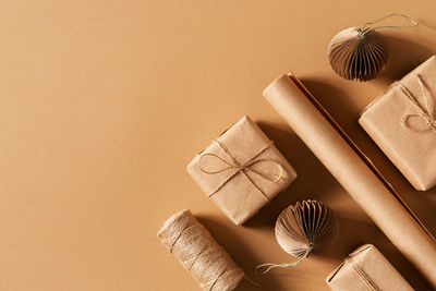 High angle view of paper on table