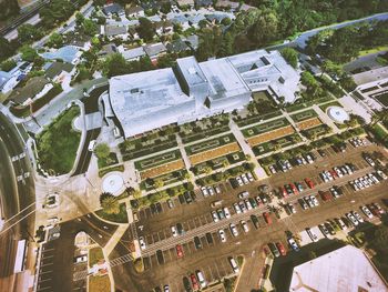 High angle view of trees in city