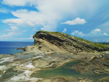 Scenic view of sea against cloudy sky