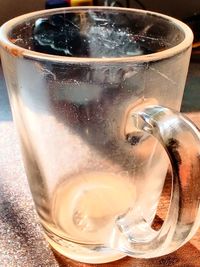 Close-up of water in glass on table