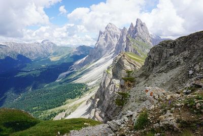 Scenic view of mountains against cloudy sky