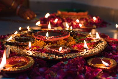 Close-up of burning candles