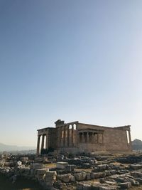 Low angle view of old building against clear sky