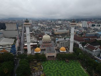 High angle view of buildings in city