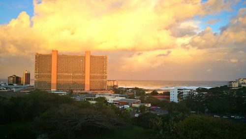 View of city at sunset