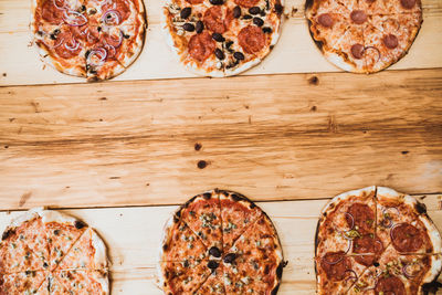 High angle view of pizza on table