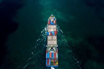 High angle view of ship in sea